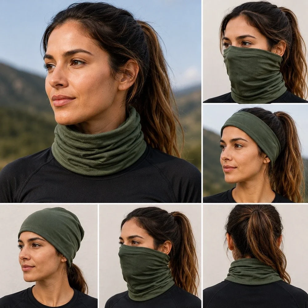 Olive Green Mesh Neck Gaiter Face Mask Tactical Sporty Outdoor One Size